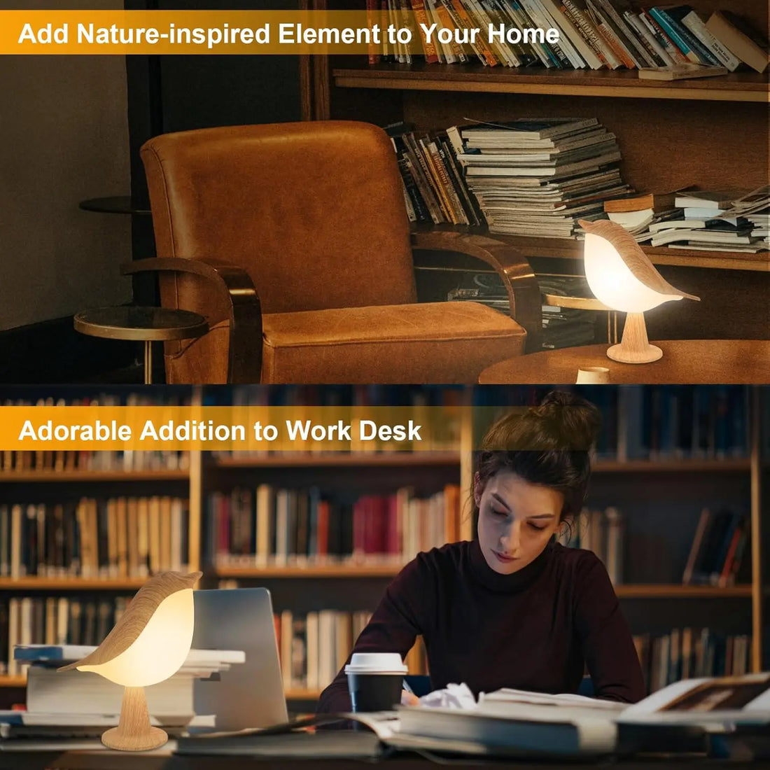 Cordless Bird Touch Lamp, Art Deco, Rechargeable and Dimmable