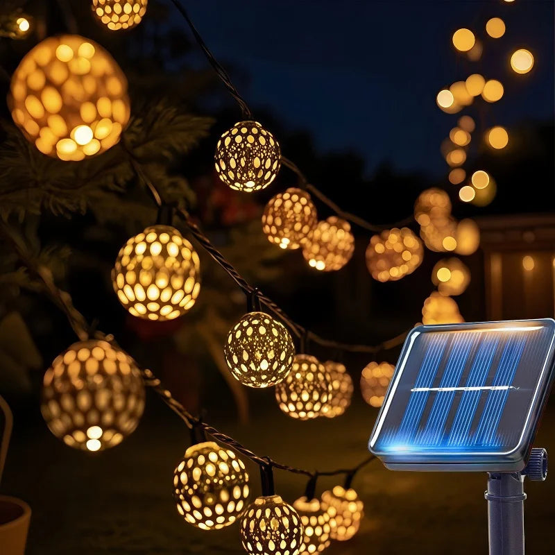 Solar Moroccan Ball String Lights, 8 Modes, IP65