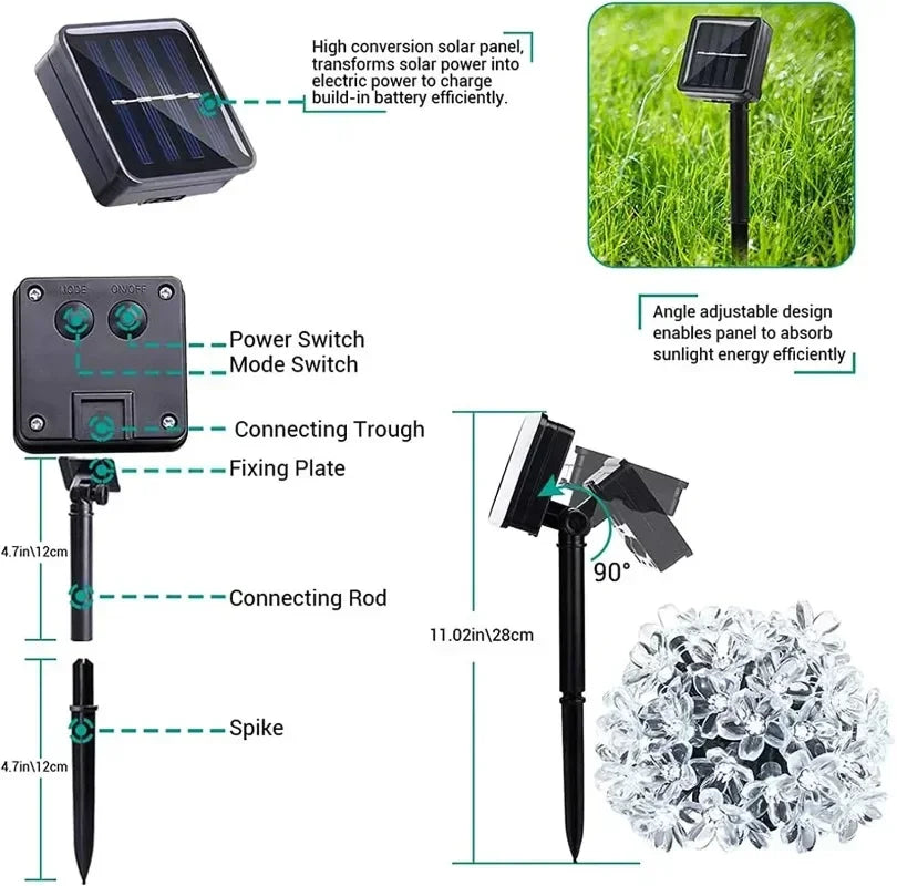 Solar Cherry Blossom String Lights, 12 m and 22 m, 8 Modes