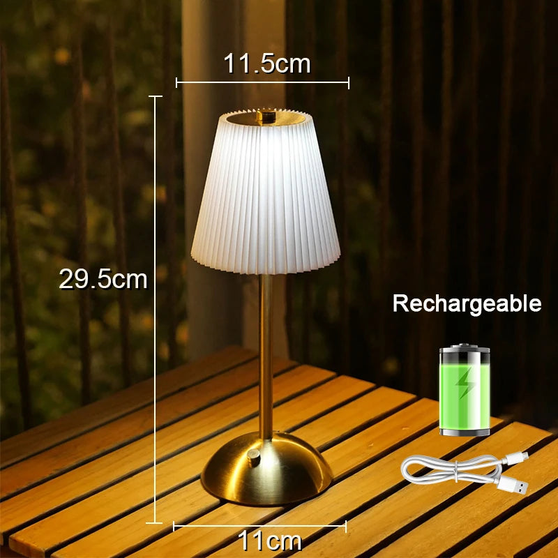 Small Pleated Cordless Table Lamp, Soft Touch Dimmable Light