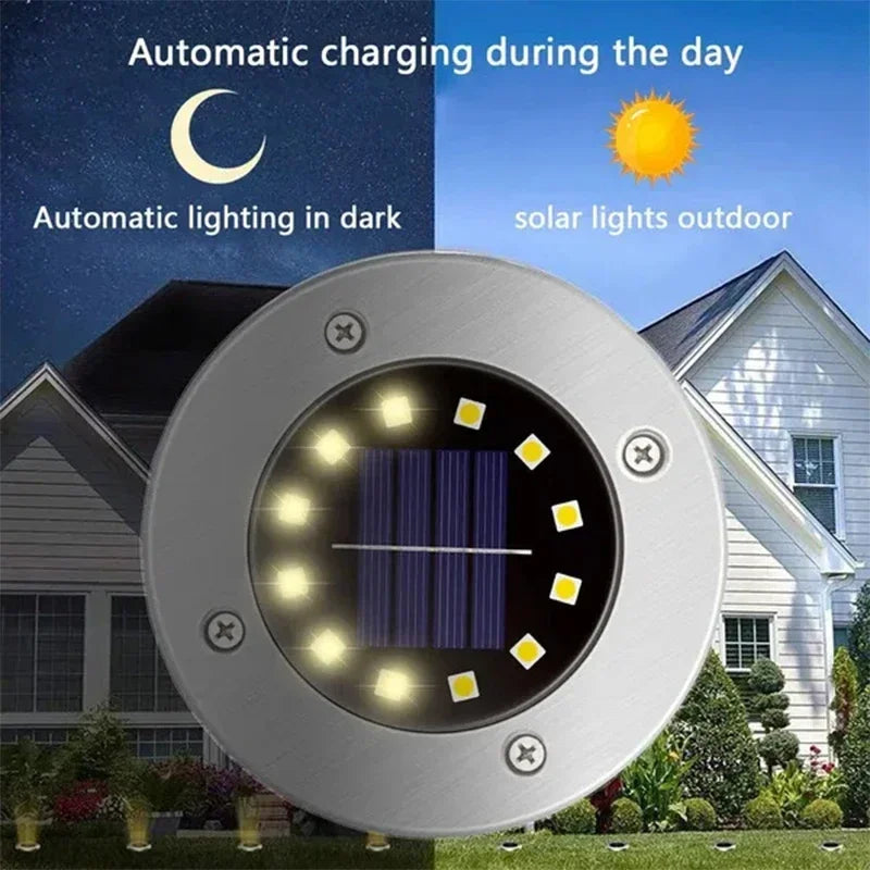 Solar Disk Ground Lights, In-Ground Pathway Lights, 4 or 8 Pack