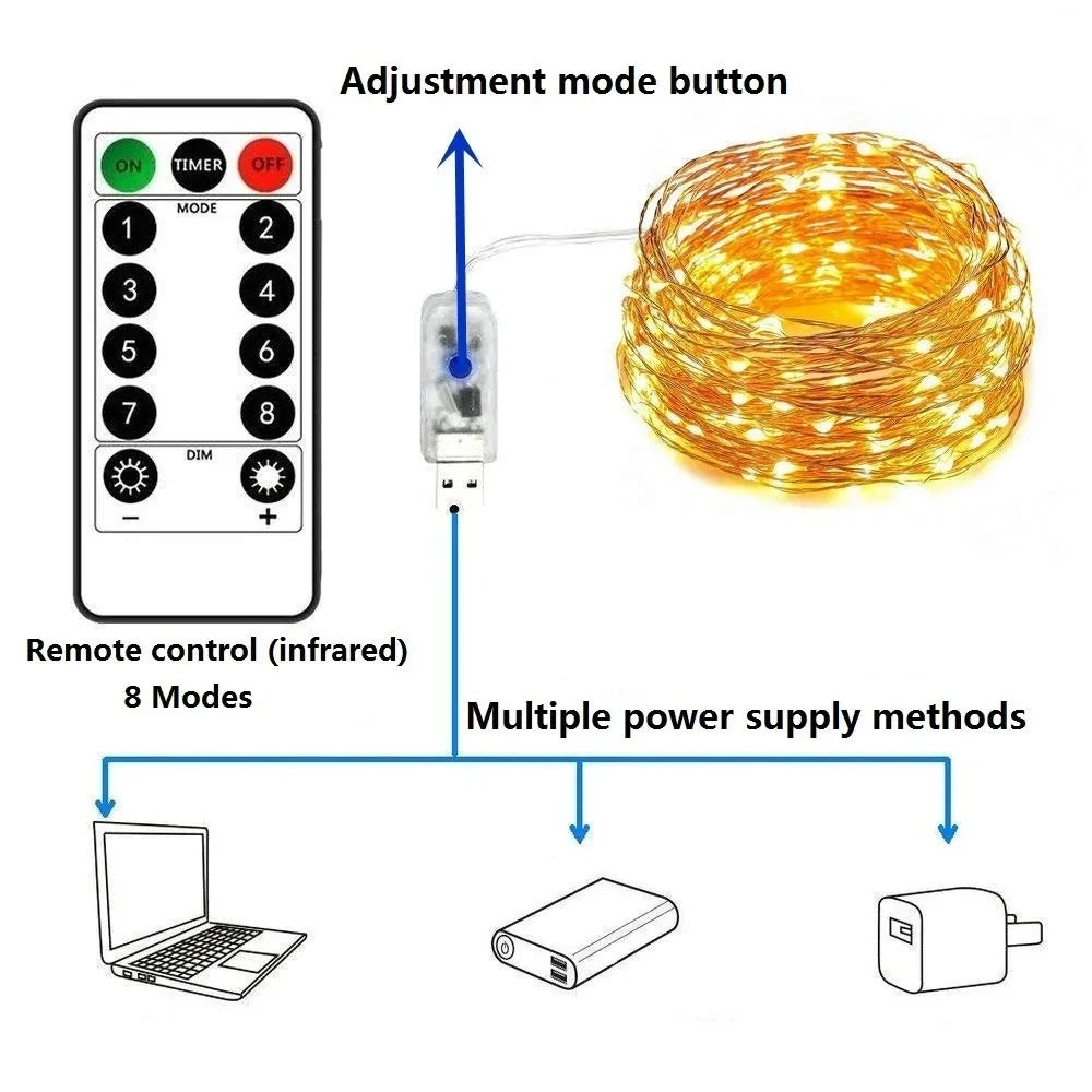 USB Fairy String Lights with Remote, 20 m and 30 m, 8 Modes