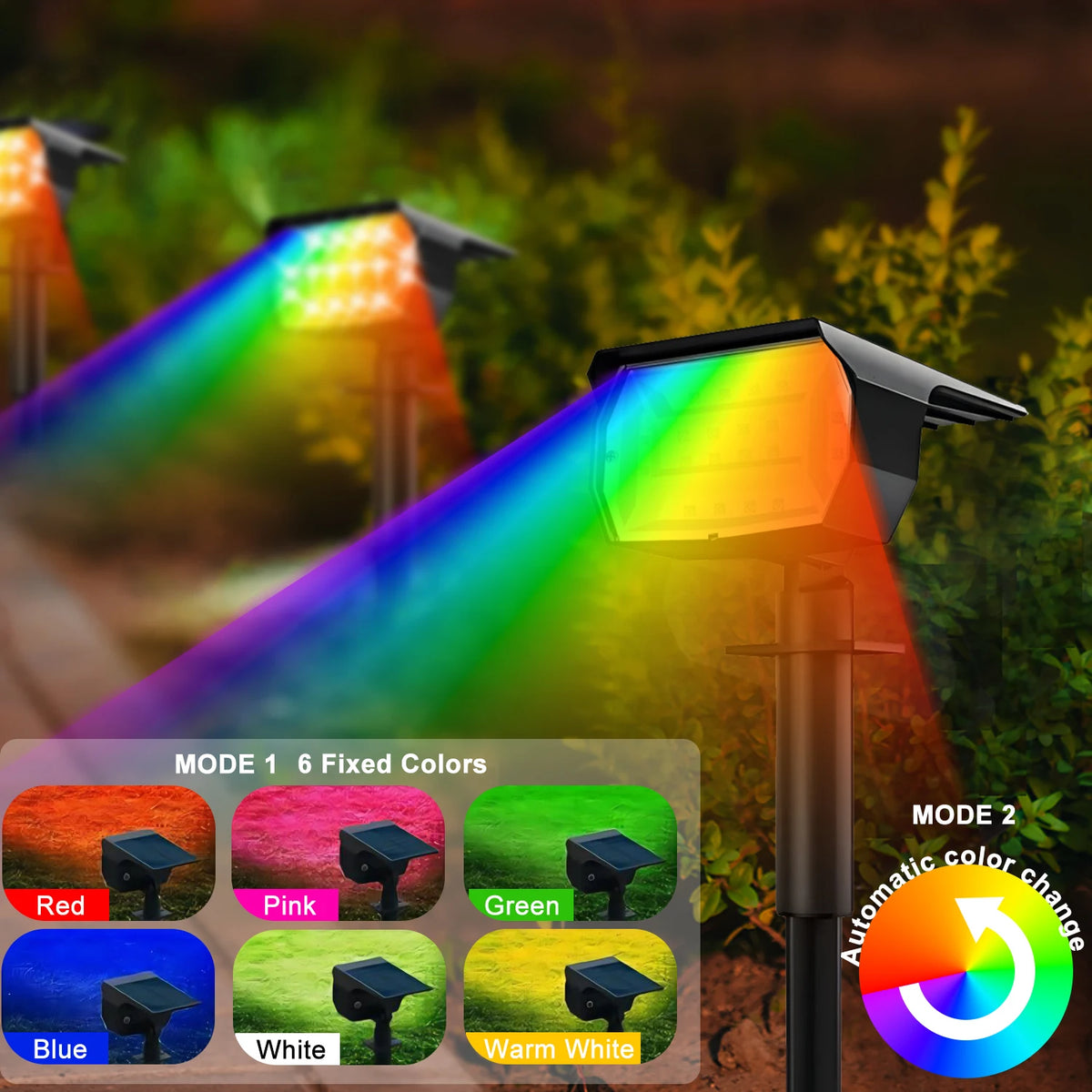 Solar Landscape Spotlight, 68 or 72 LEDs, IP65, 3 Modes