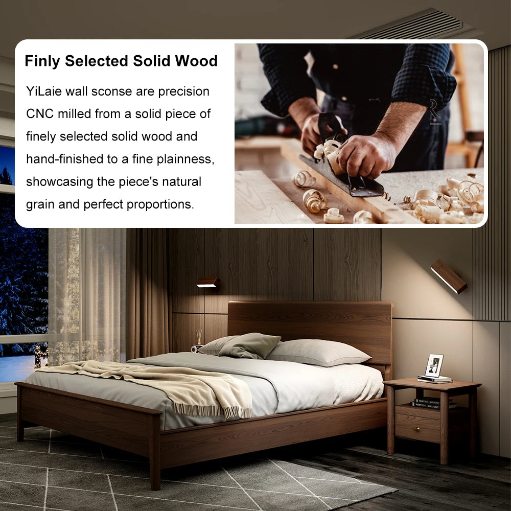 Solid Wood Rechargeable Wall Sconces, Set of 2, Touch Dimmable