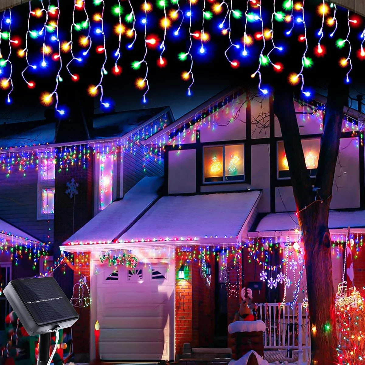 Solar Icicle Christmas Lights, 96 LED Outdoor Curtain Lights, 3.5 m