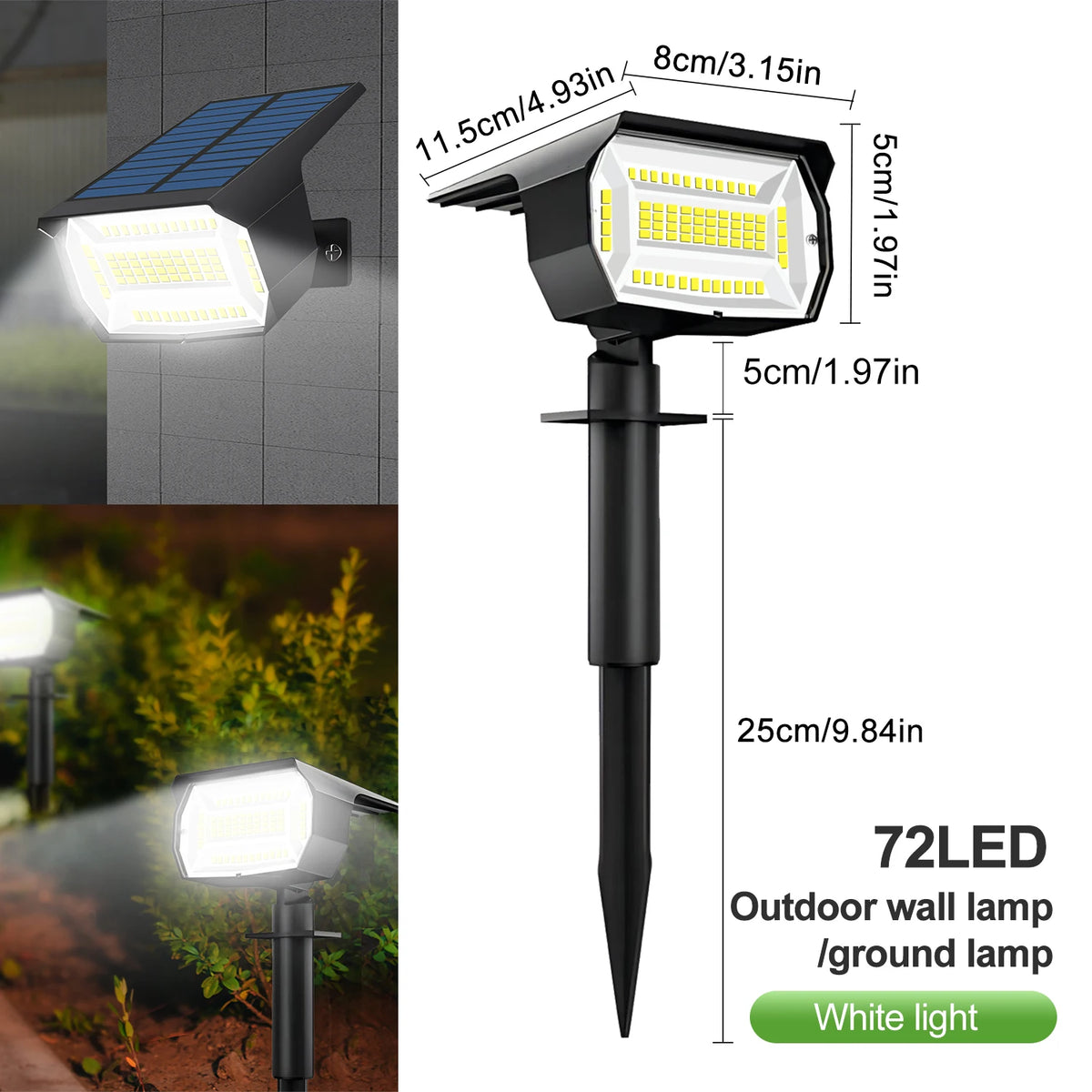 Solar Landscape Spotlight, 68 or 72 LEDs, IP65, 3 Modes