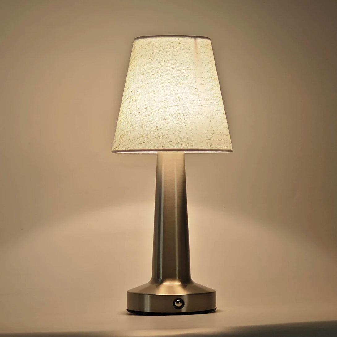 Cordless Bedside Lamp with Ivory Cloth Shade, Touch Dimmable