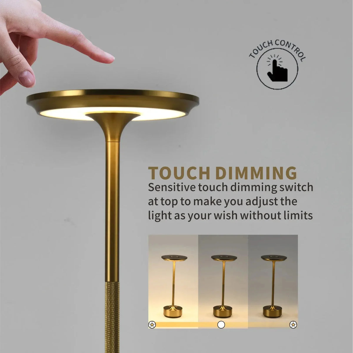 Saucer Cordless Table Lamp, Dimmable with Adjustable Color
