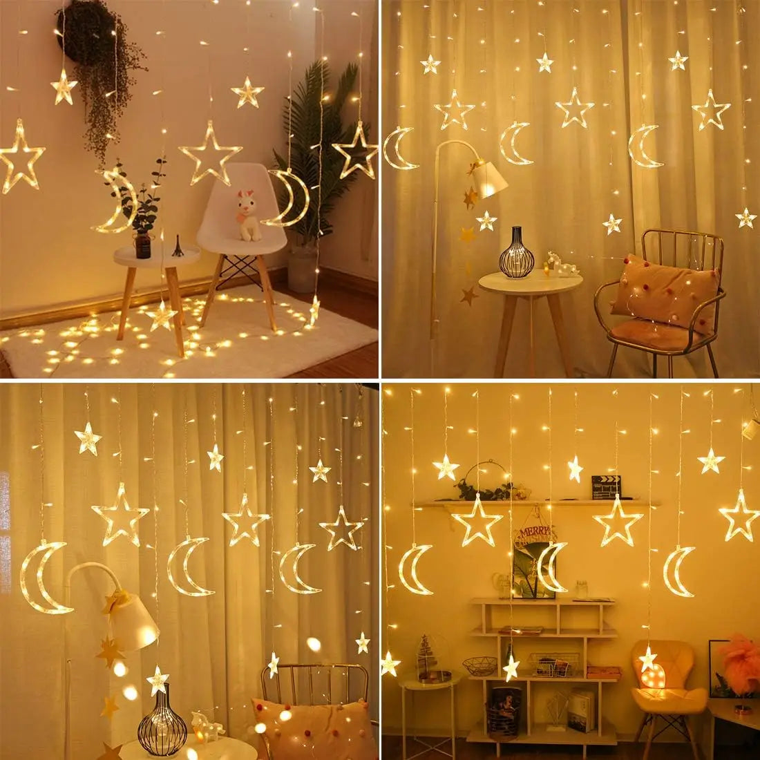 Battery Operated Star and Moon Curtain Lights, 3.5 m Window Lights