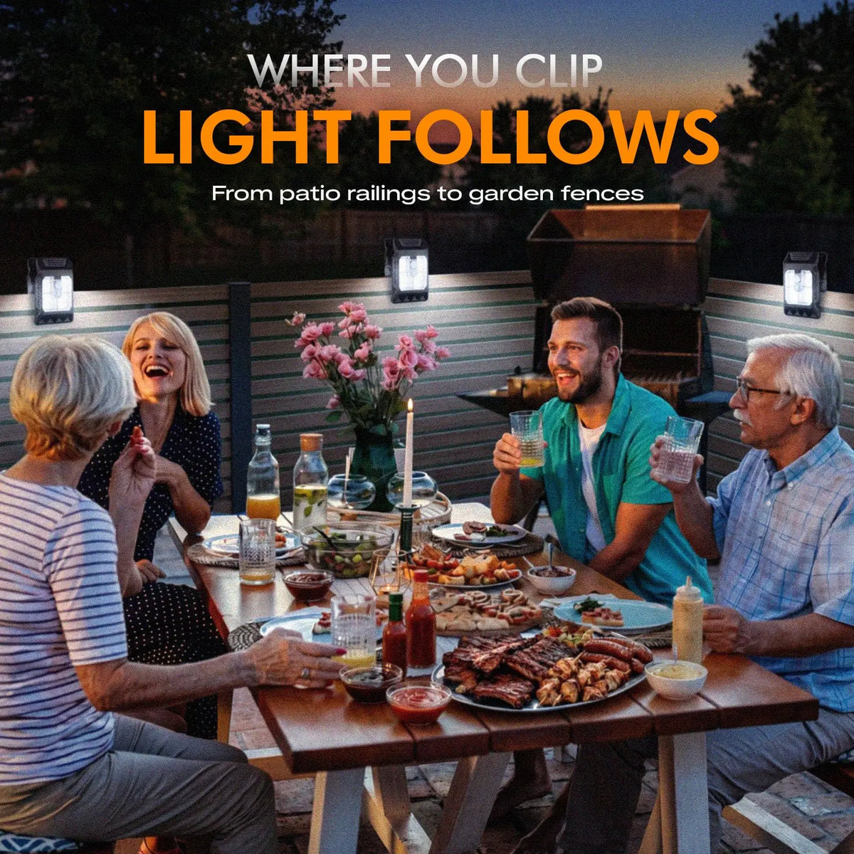 Solar Clip-On Motion Sensor Lights for Fences and Patios, 2 or 4 Pack