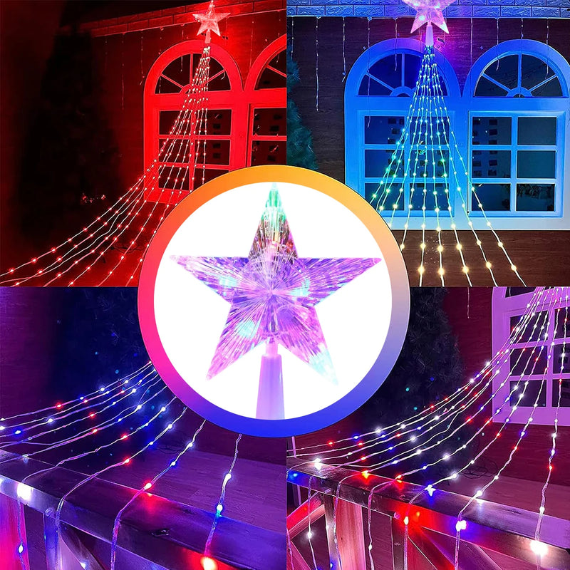 Star Waterfall Christmas Lights, USB or Solar, 3 m with Remote