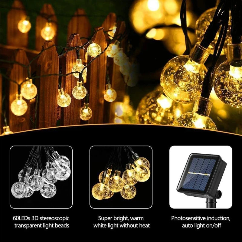 Solar Crystal Globe String Lights, 11 m, 60 LEDs, 8 Modes