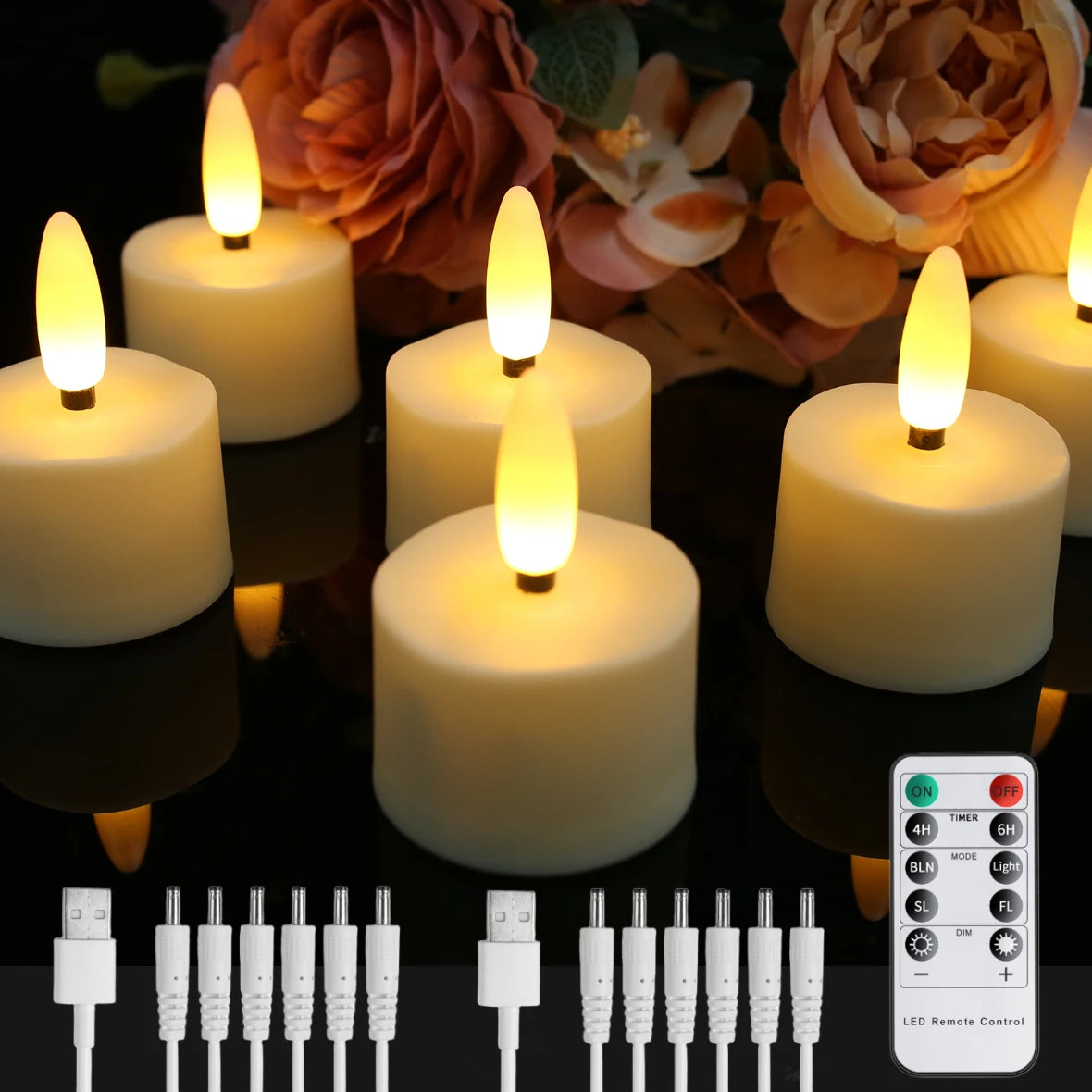 Rechargeable LED Tea Light Candles with Remote and Timer, Set of 12