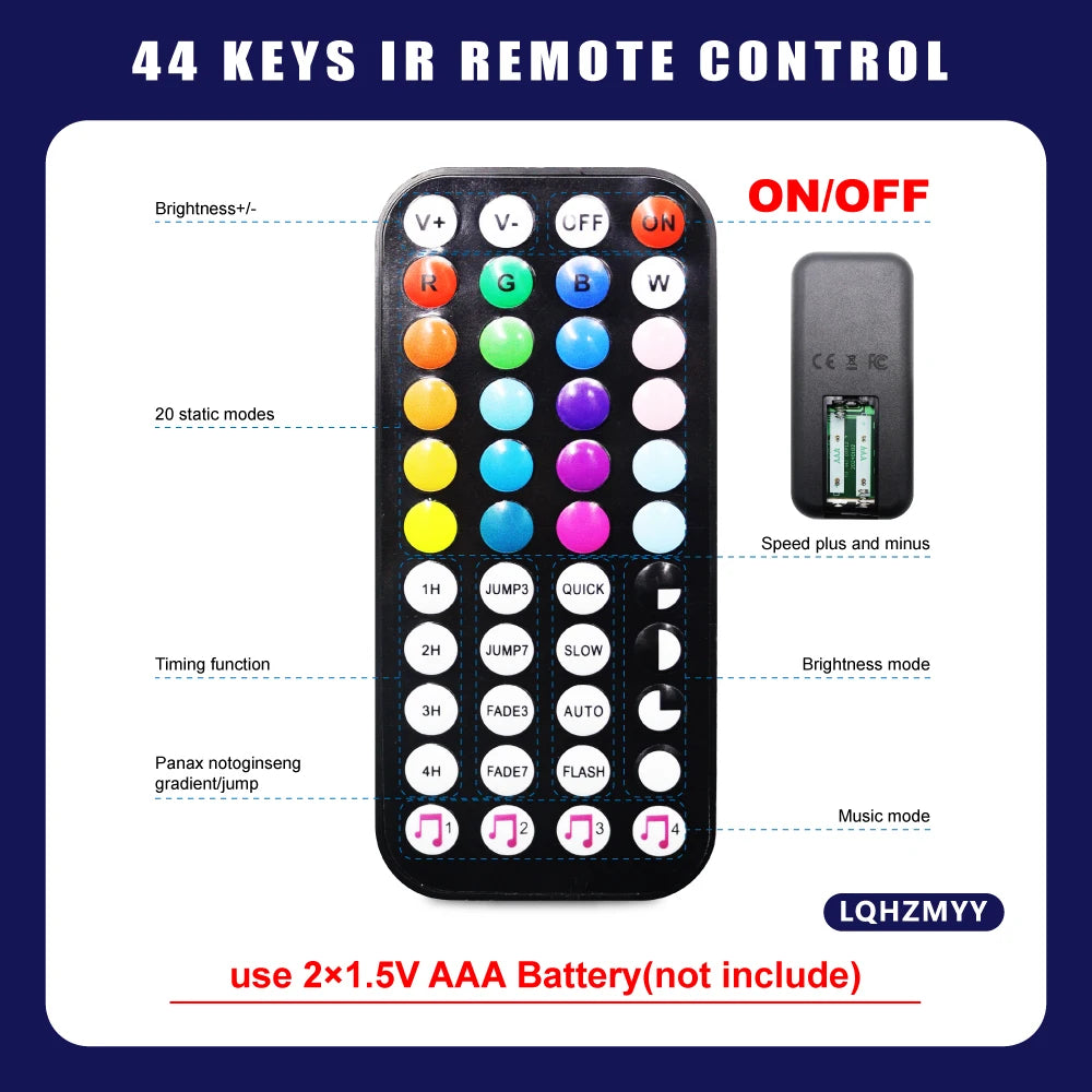 Music Sync RGB LED Strip Lights with 44-Key Remote, 10 m to 40 m