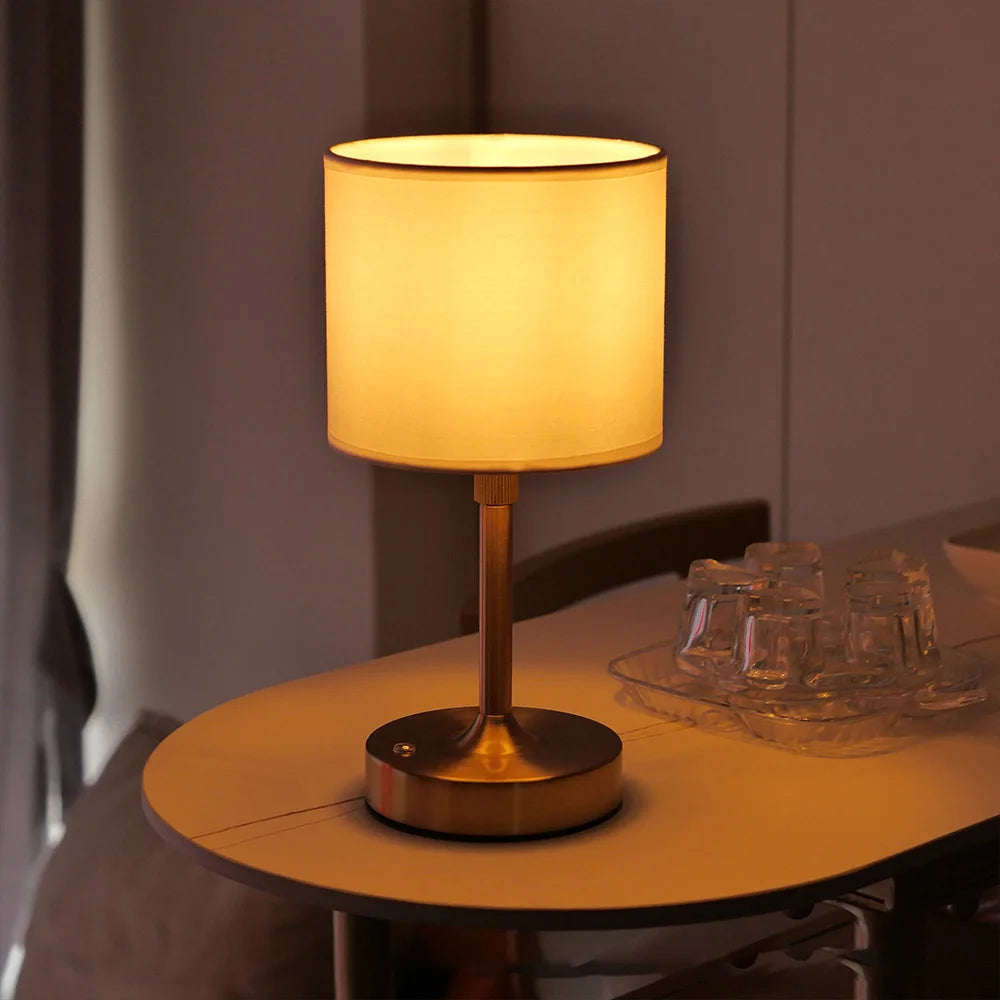 Cordless Fabric Shade Table Lamp, Warm 2700K and Dimmable