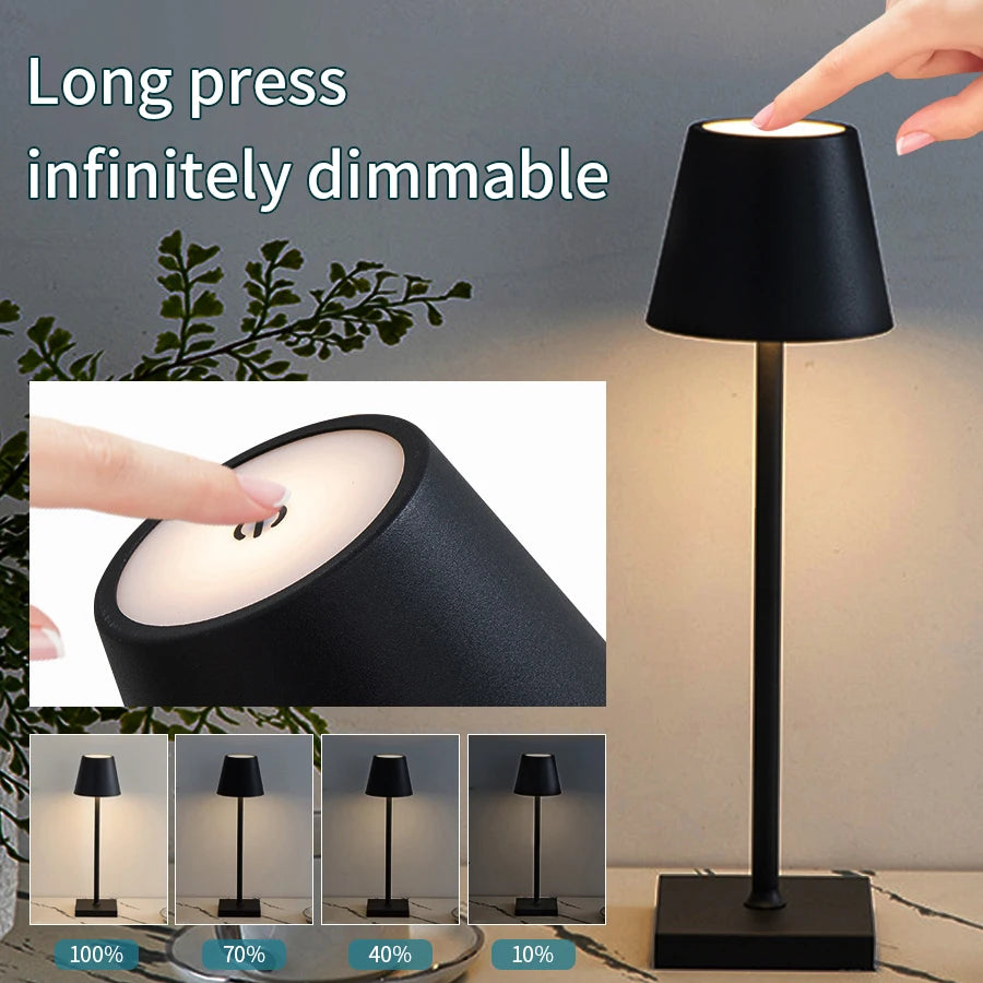 Cordless Dome Table Lamp, Rechargeable with Touch Dimmer
