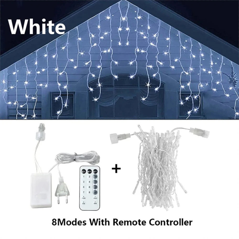 Plug-In Icicle Christmas Lights, LED Curtain Lights for Eaves and Windows