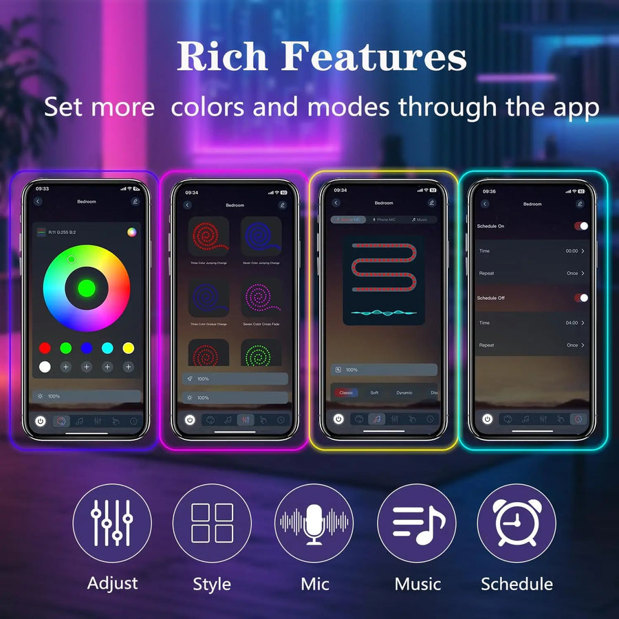 LED Neon Rope Light with App and Remote, Music Sync, IP65