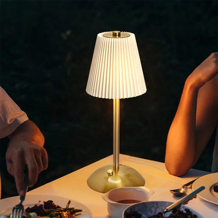 Small Pleated Cordless Table Lamp, Soft Touch Dimmable Light