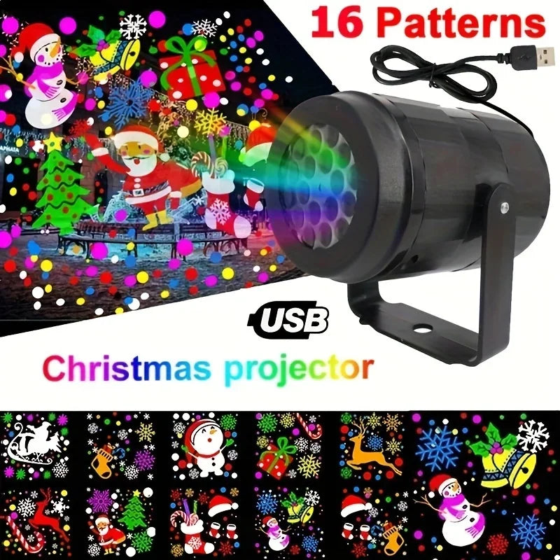 Snowflake Christmas Projector Light, 16 Patterns, Rotating