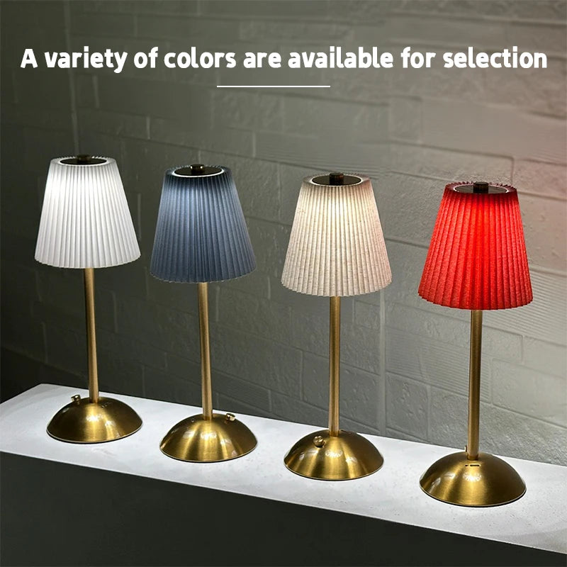 Small Pleated Cordless Table Lamp, Soft Touch Dimmable Light