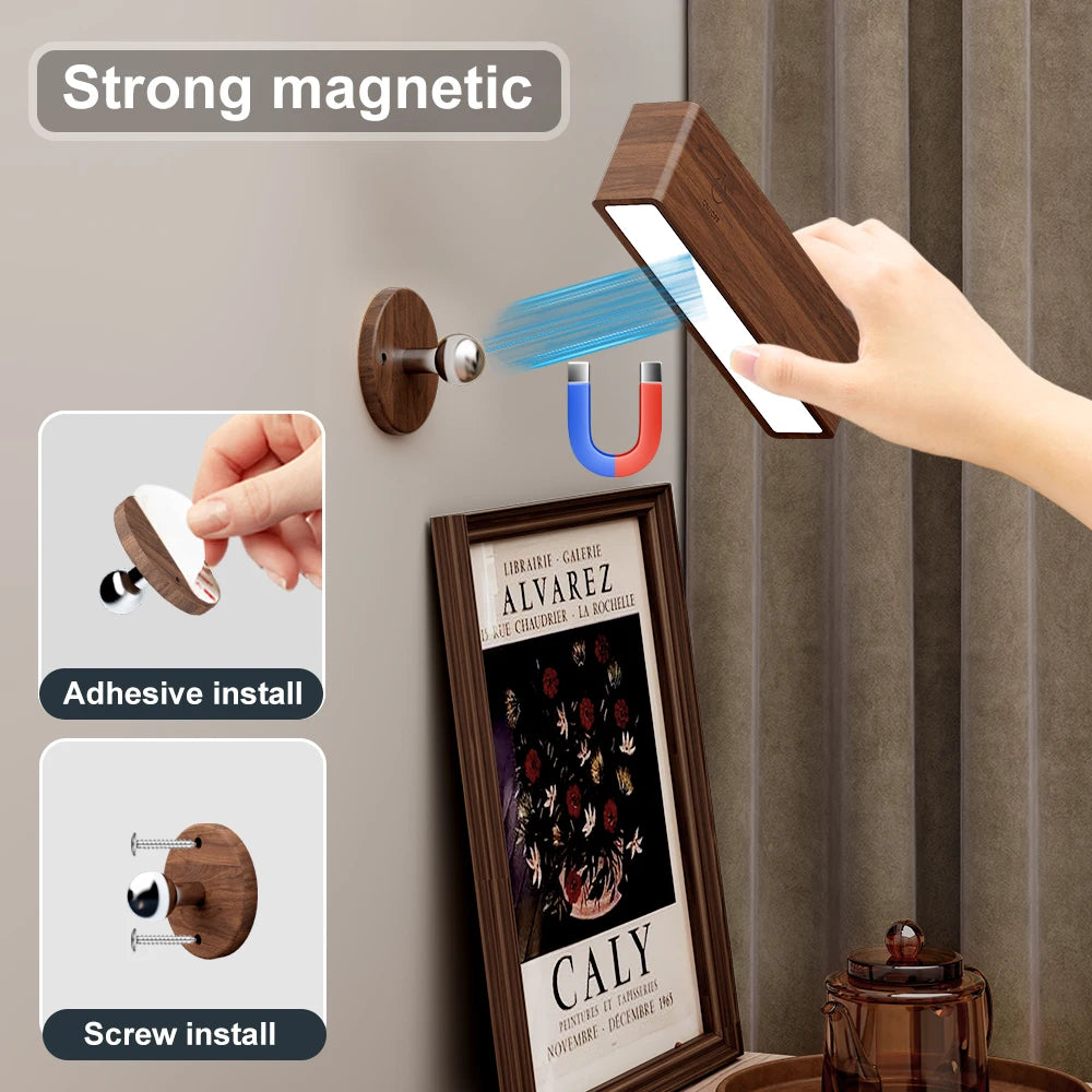 Solid Wood Rechargeable Wall Sconces, Set of 2, Touch Dimmable