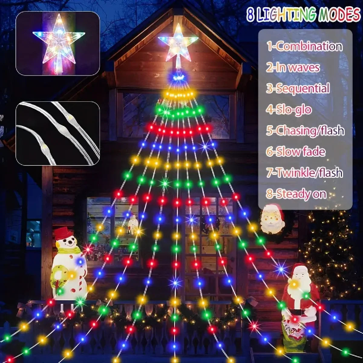 Star Waterfall Christmas Lights, USB or Solar, 3 m with Remote