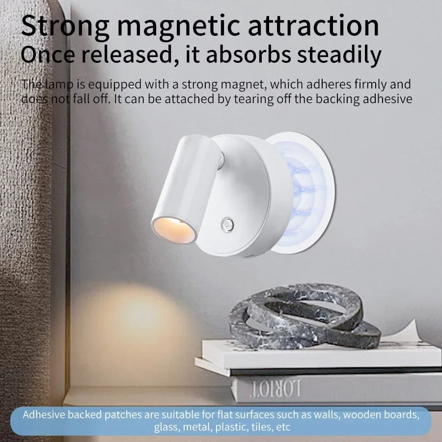Magnetic Rechargeable Wall Reading Light, 360 Rotating Spot