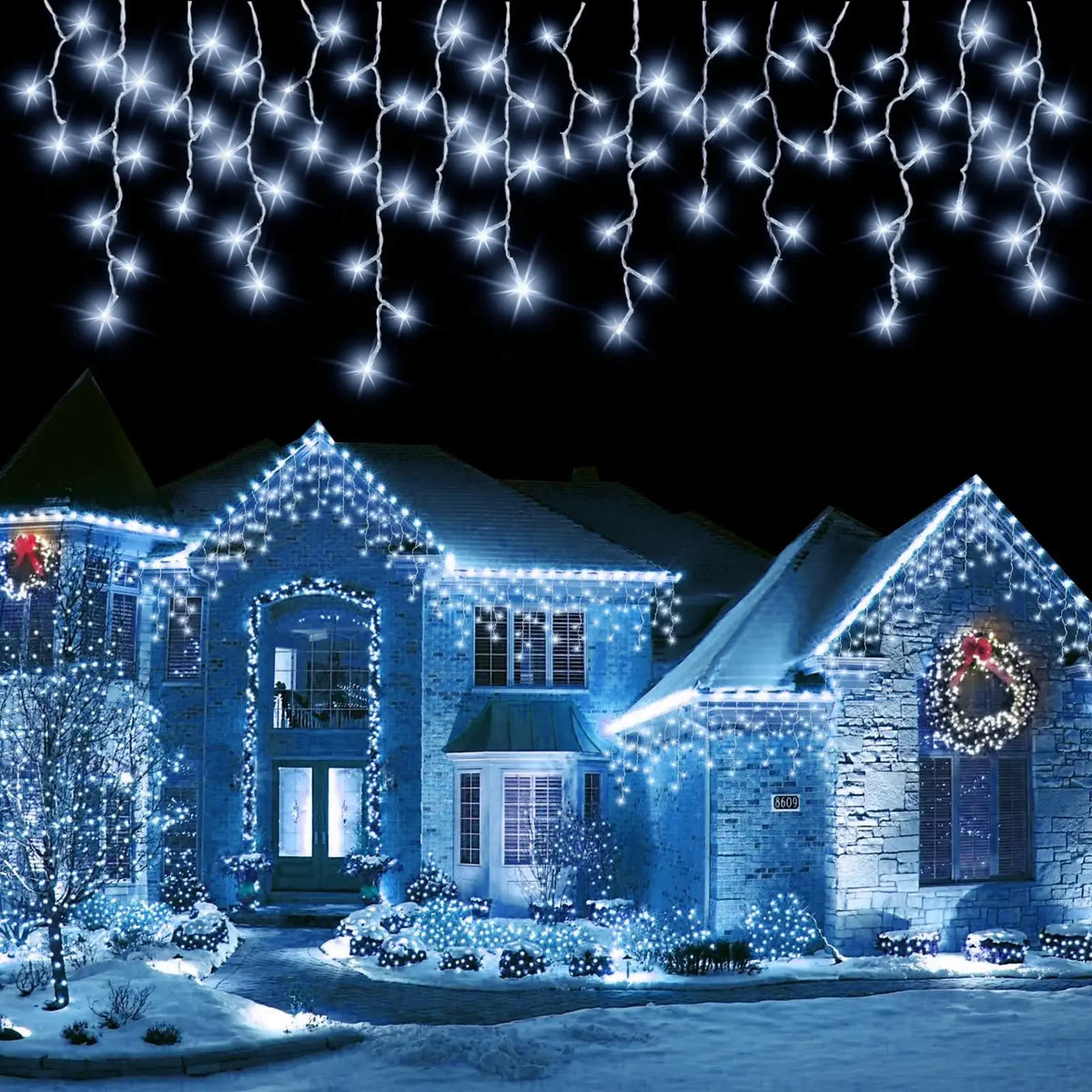 Solar Icicle Christmas Lights, 96 LED Outdoor Curtain Lights, 3.5 m