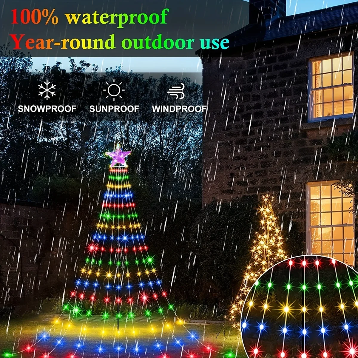 Star Waterfall Christmas Lights, USB or Solar, 3 m with Remote