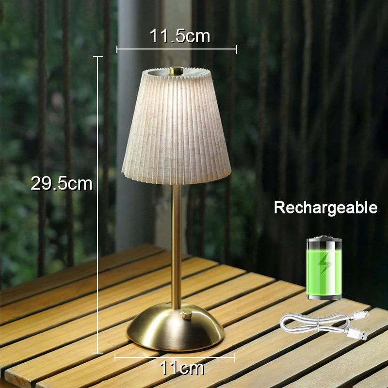Small Pleated Cordless Table Lamp, Soft Touch Dimmable Light