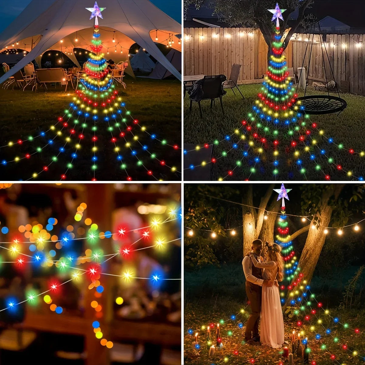 Star Waterfall Christmas Lights, USB or Solar, 3 m with Remote