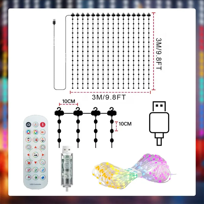 Smart Christmas Curtain Lights, App Control and Music Sync, 400 LEDs