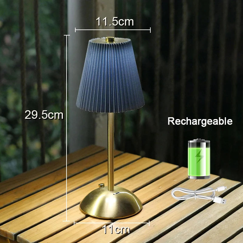 Small Pleated Cordless Table Lamp, Soft Touch Dimmable Light