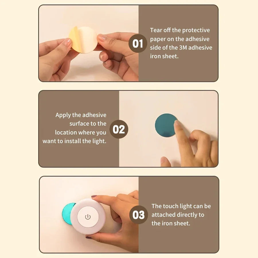 Round Rechargeable Wall Lamp, Touch Dimmable, Magnetic