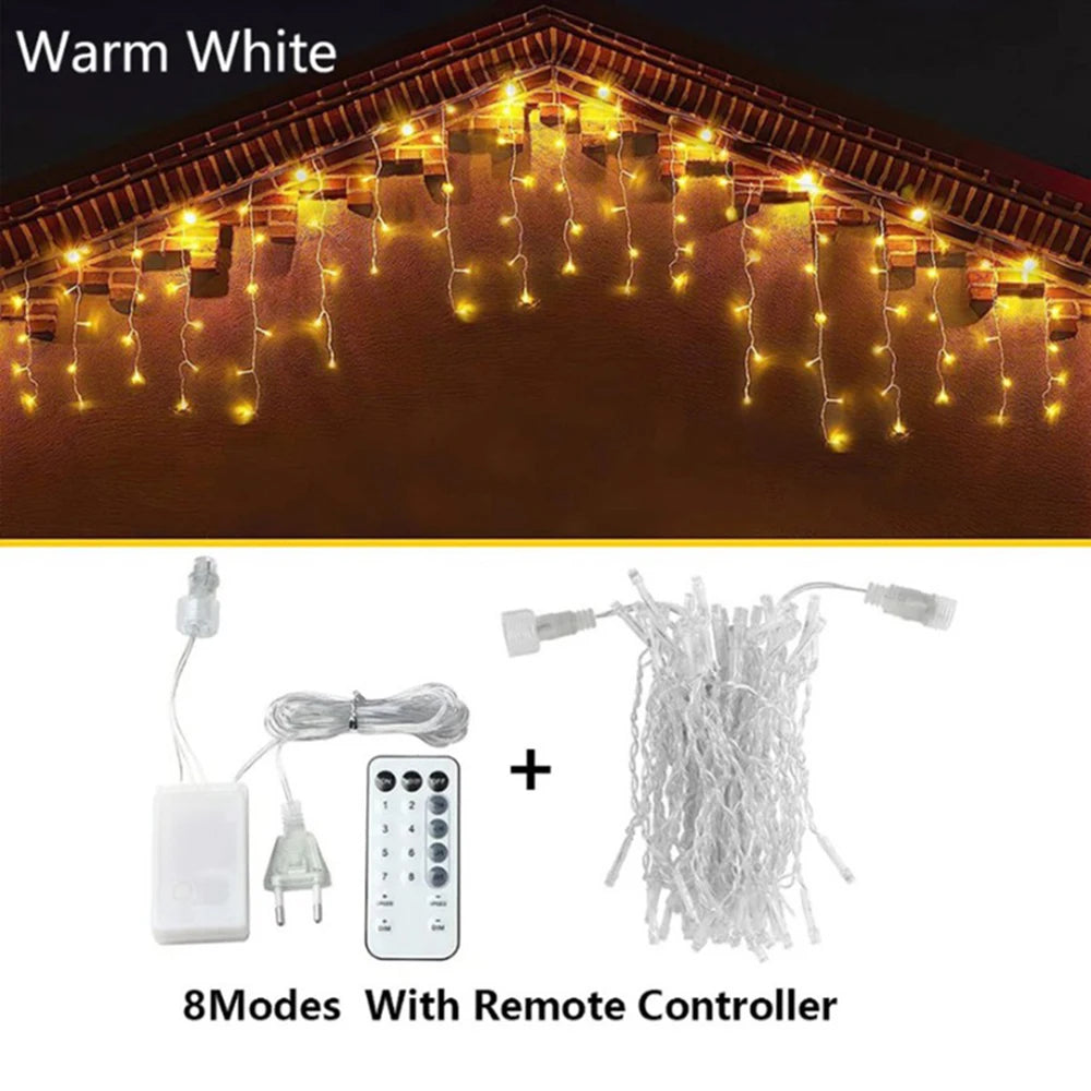 Plug-In Icicle Christmas Lights, LED Curtain Lights for Eaves and Windows
