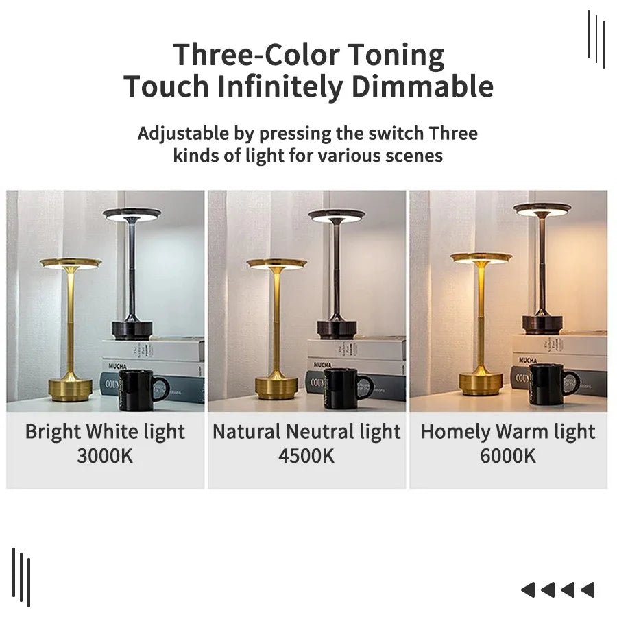 Saucer Cordless Table Lamp, Dimmable with Adjustable Color