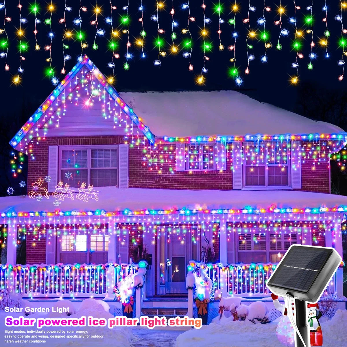 Solar Icicle Christmas Lights, 96 LED Outdoor Curtain Lights, 3.5 m