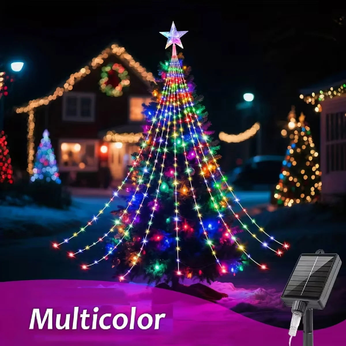 Star Waterfall Christmas Lights, USB or Solar, 3 m with Remote