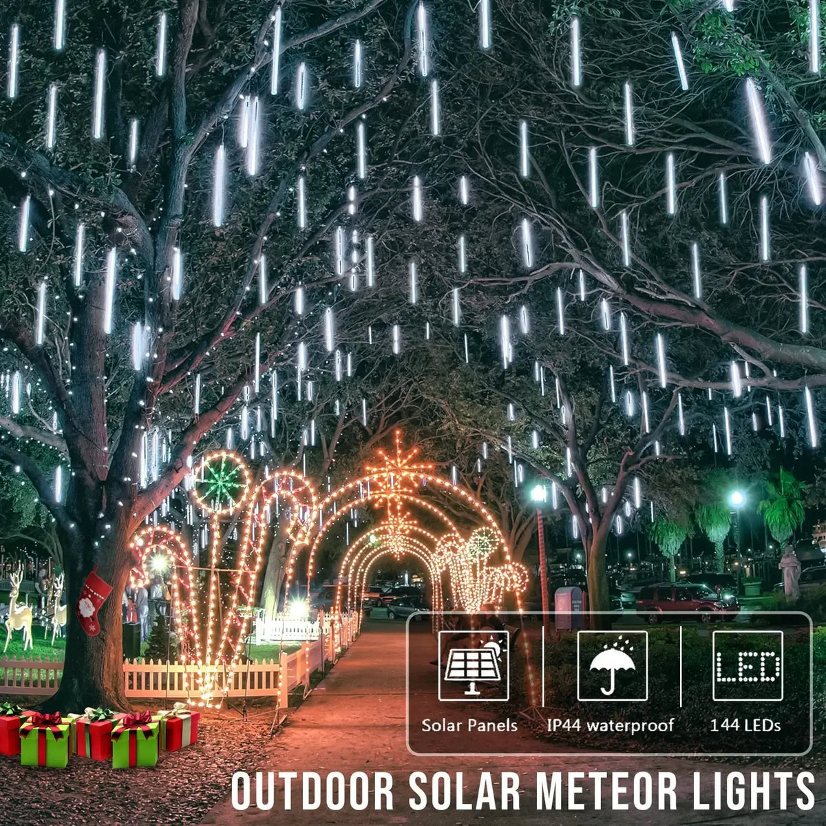 Solar Meteor Shower Lights, Falling Raindrop LED Tubes, 8 Tubes