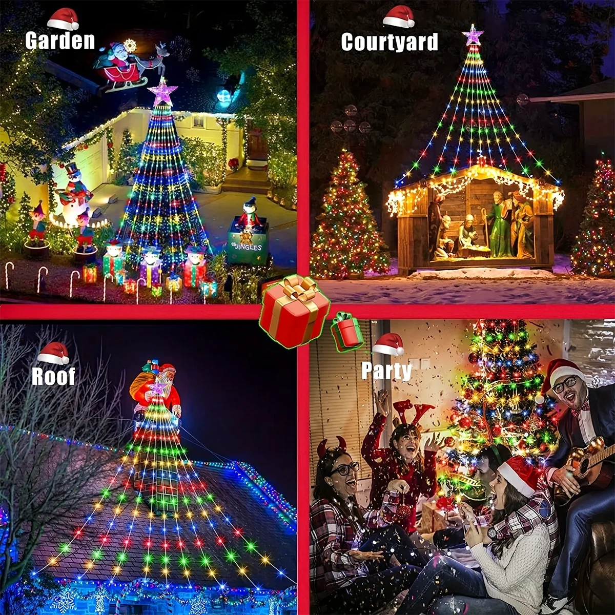 Star Waterfall Christmas Lights, USB or Solar, 3 m with Remote