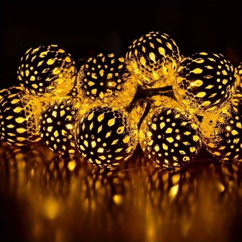 Solar Moroccan Ball String Lights, 8 Modes, IP65