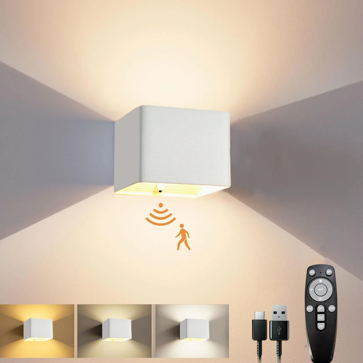 Battery Powered Wall Light with Remote and Motion Sensor, 4000 mAh
