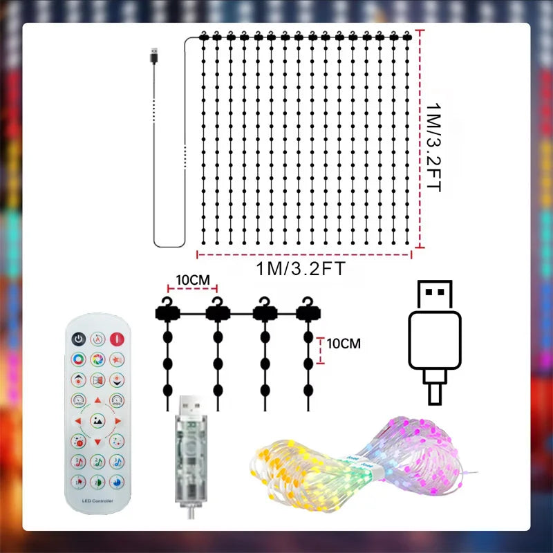 Smart Christmas Curtain Lights, App Control and Music Sync, 400 LEDs
