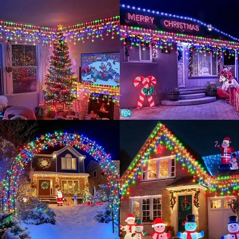 Solar Icicle Christmas Lights, 96 LED Outdoor Curtain Lights, 3.5 m