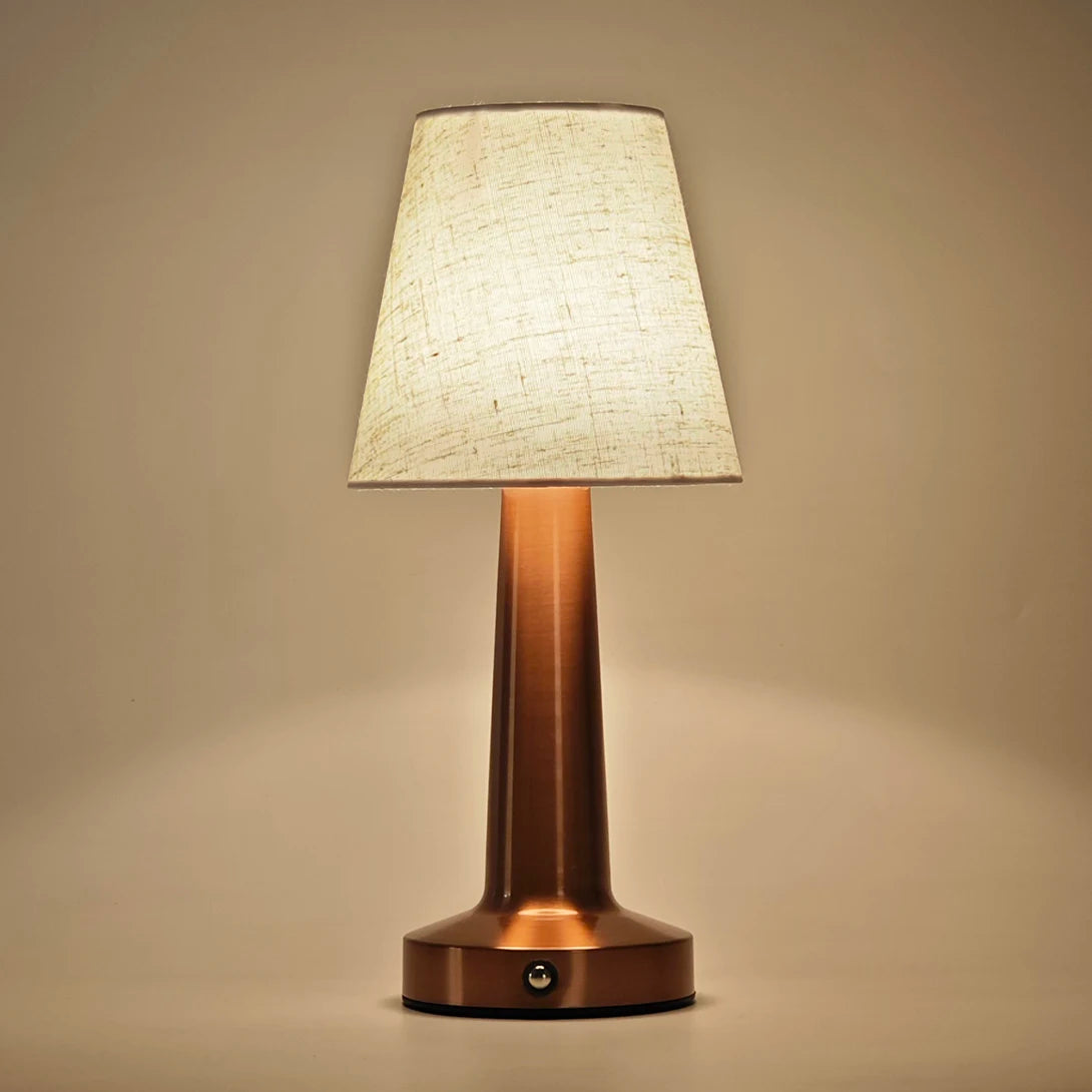 Cordless Bedside Lamp with Ivory Cloth Shade, Touch Dimmable