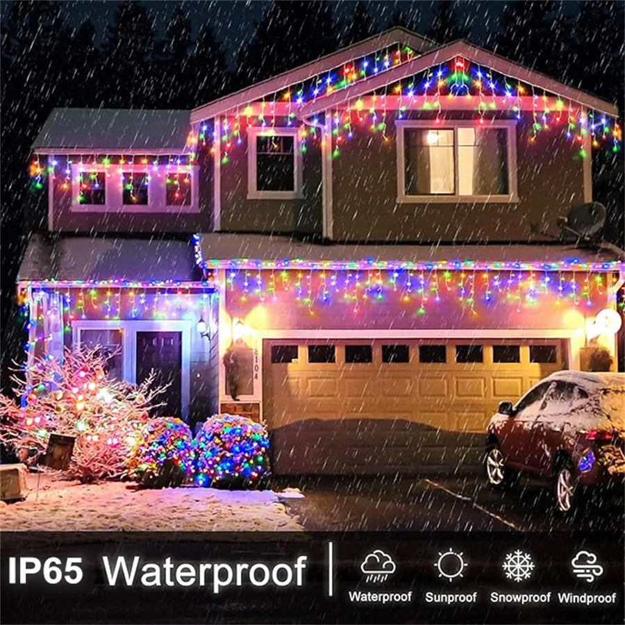 Solar Icicle Christmas Lights, 96 LED Outdoor Curtain Lights, 3.5 m