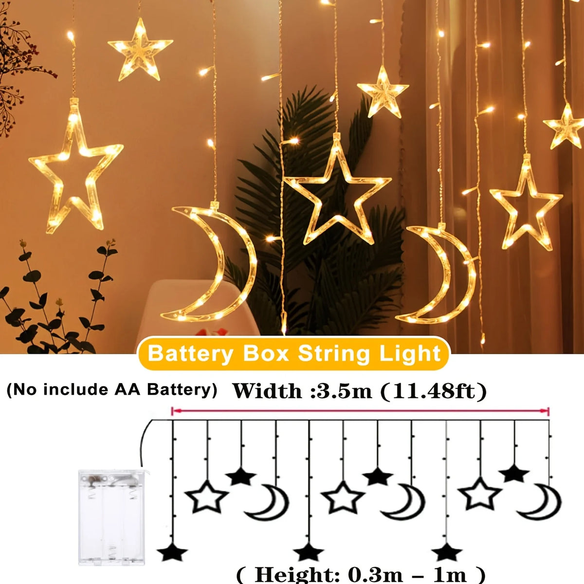 Battery Operated Star and Moon Curtain Lights, 3.5 m Window Lights