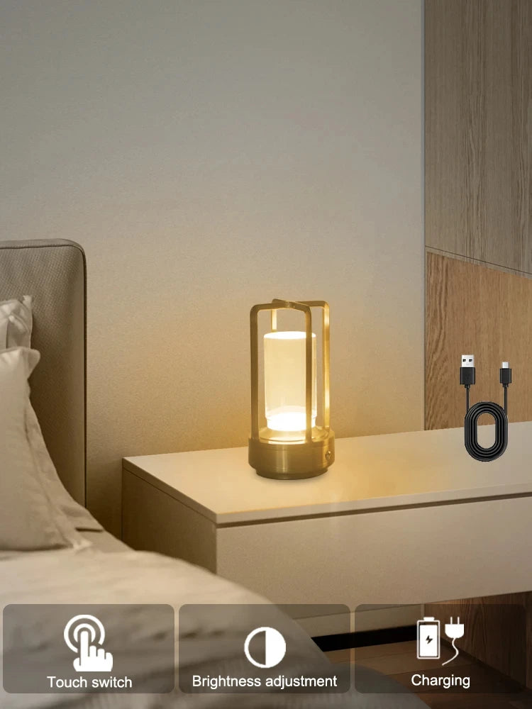 Cordless Lantern Table Lamp, Rechargeable Soft Ambient Glow
