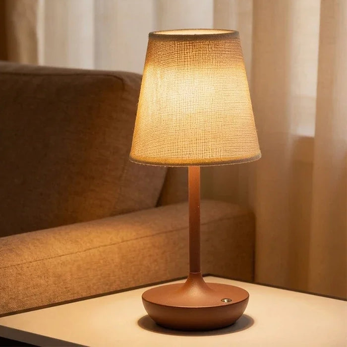 Classic Cordless Table Lamp with Fabric Drum Shade, Dimmable